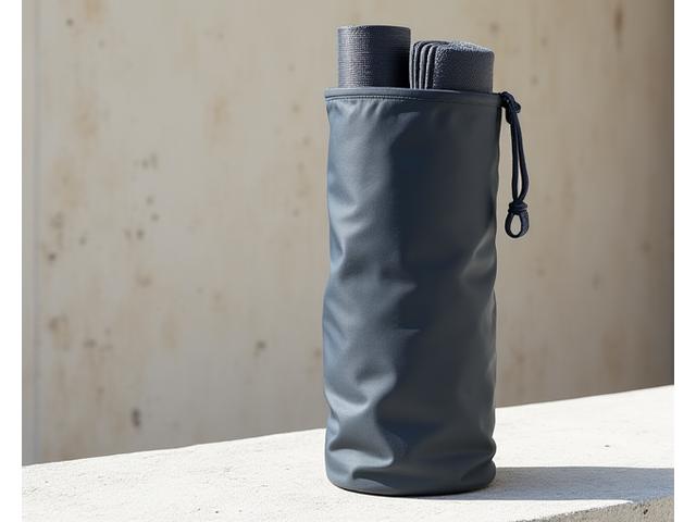 Stylish yoga mat bag made from recycled ocean plastic, with a zipper.