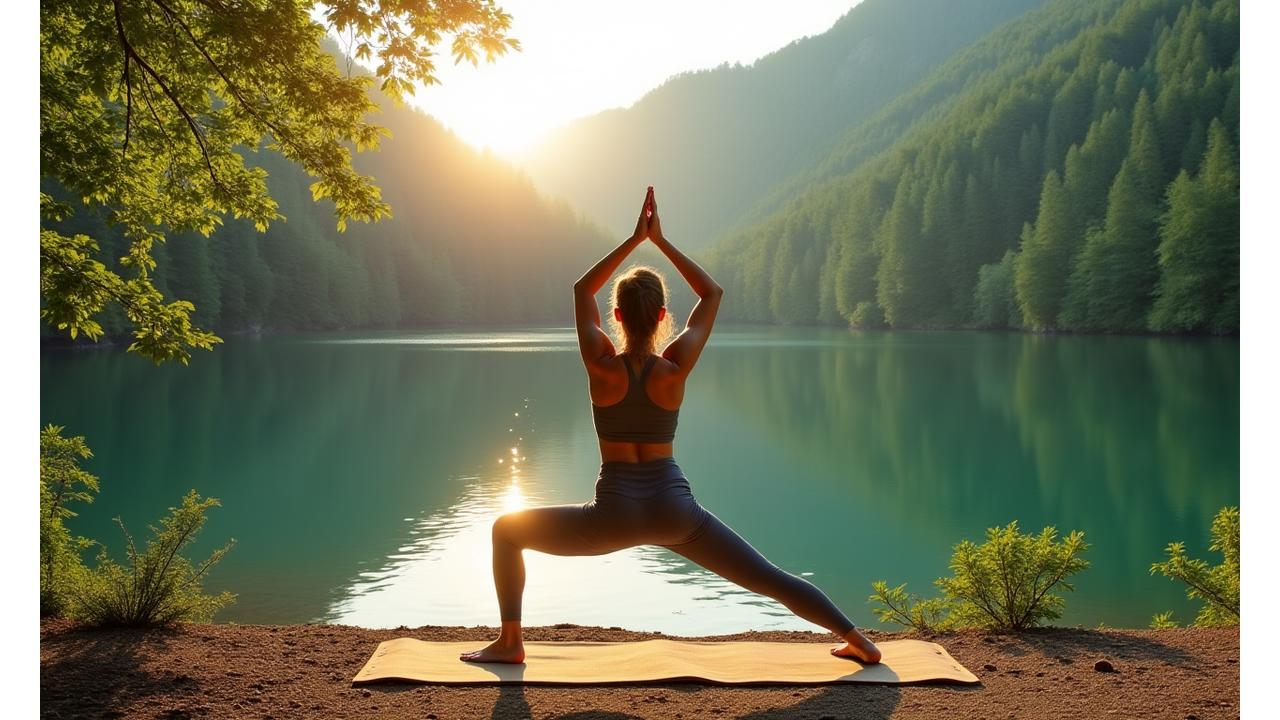 Yogi flowing outdoors on a natural cork mat, surrounded by serene nature, embodying eco-conscious practice.